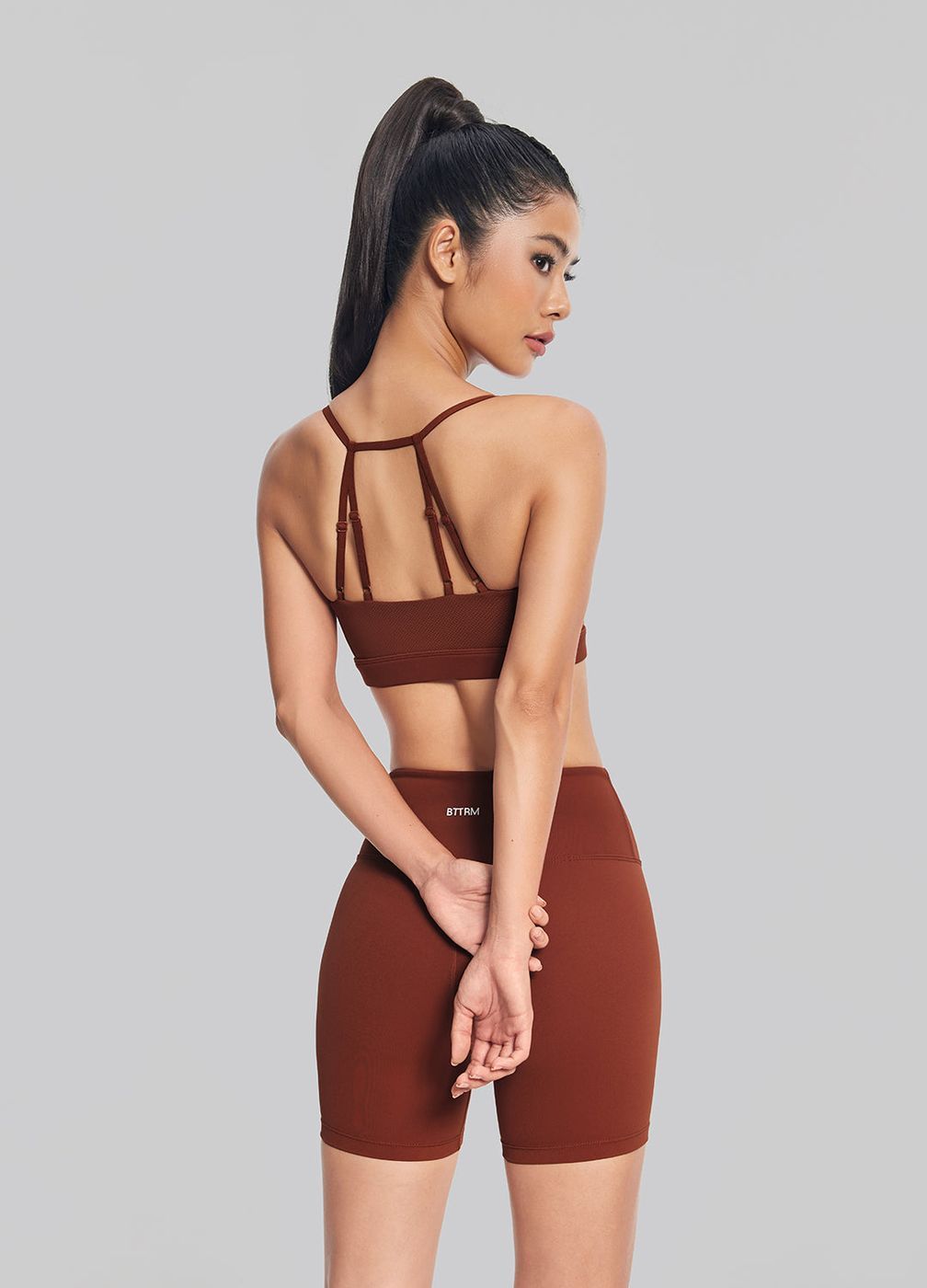 Airy Active Strap Top in Rust Brown, front view