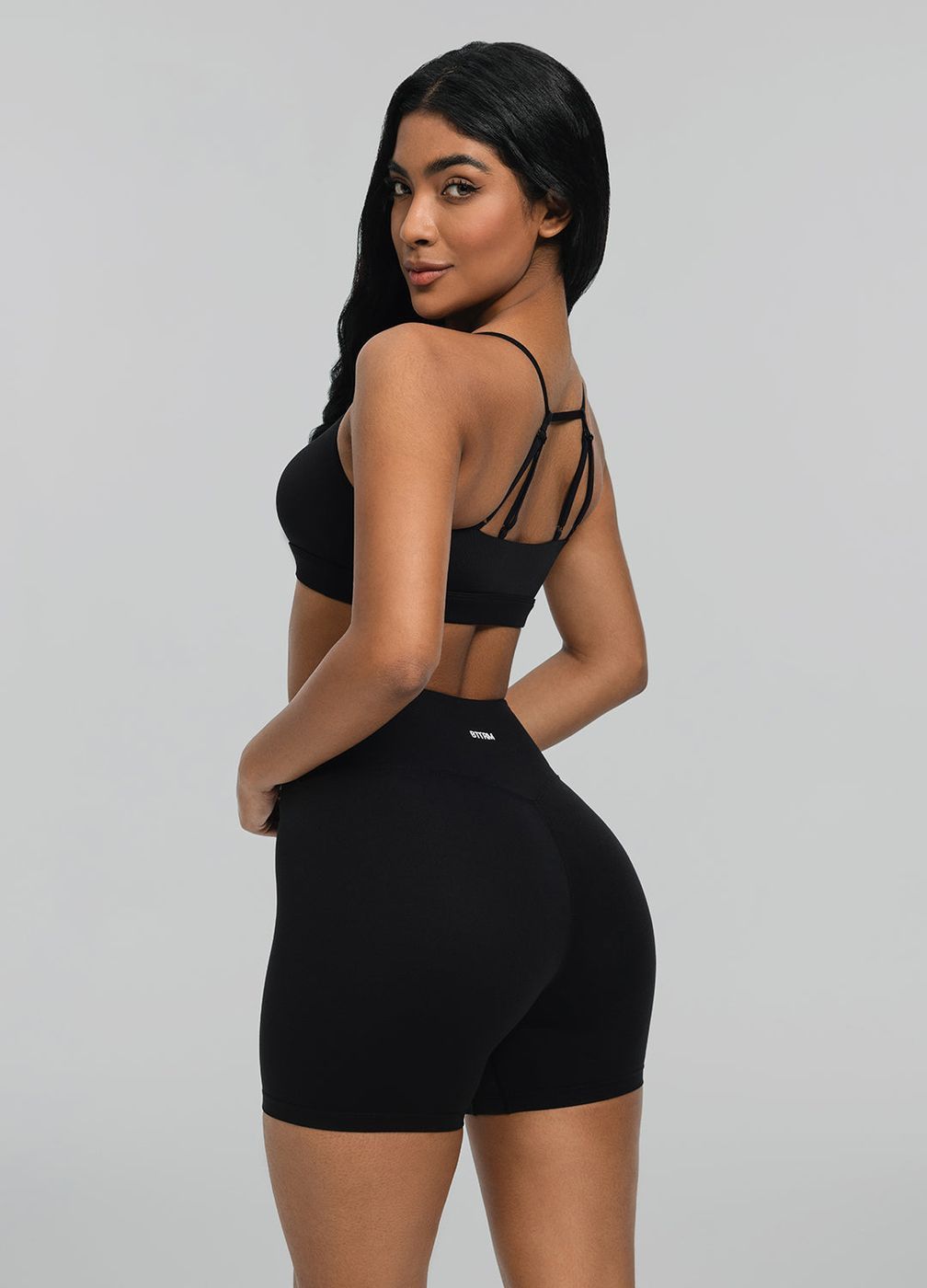 Airy Active Strap Top in Black, front view