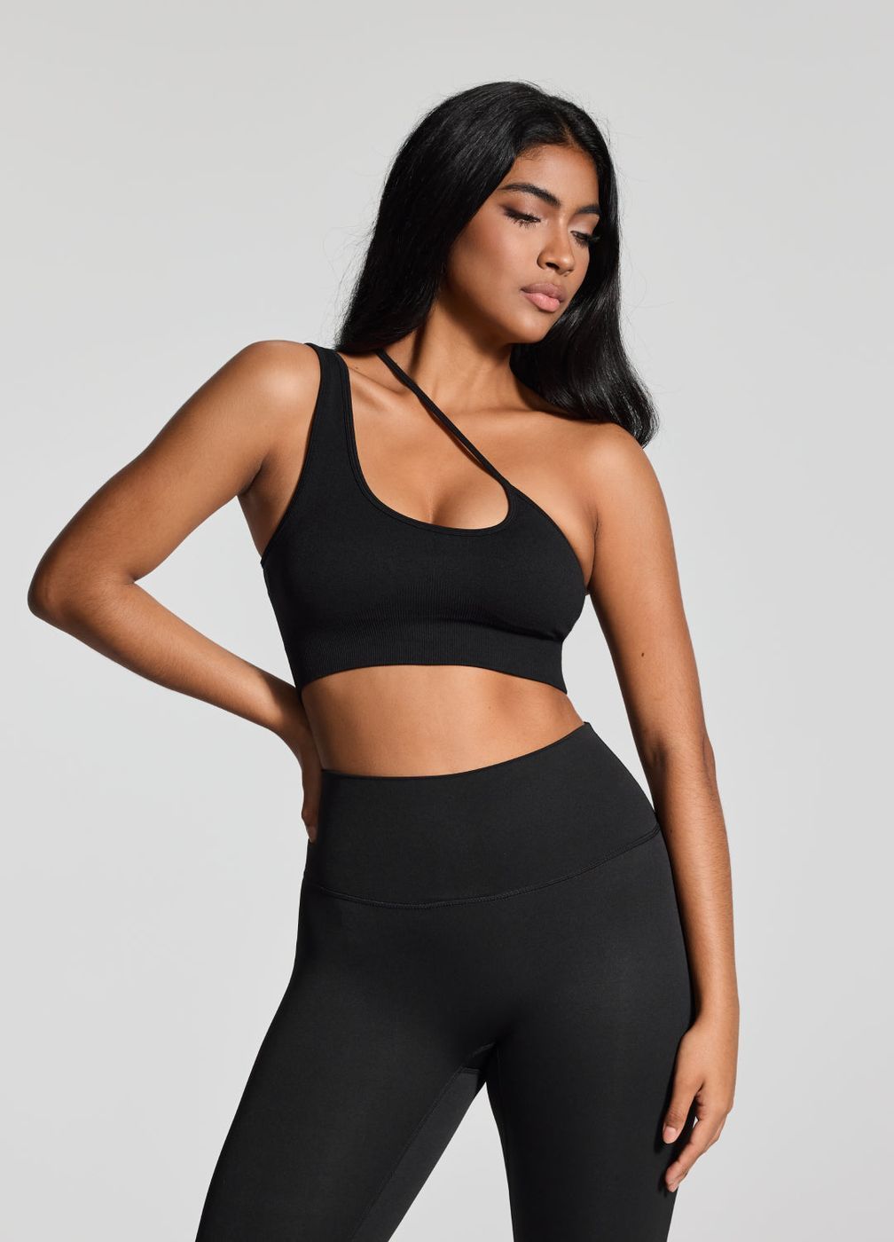Asymmetrical Sports Bra in Black, second view