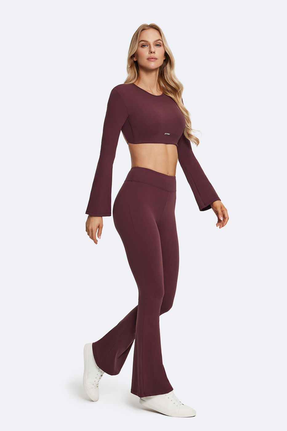 Backless Full-sleeve Crop Top in Burgundy, second view