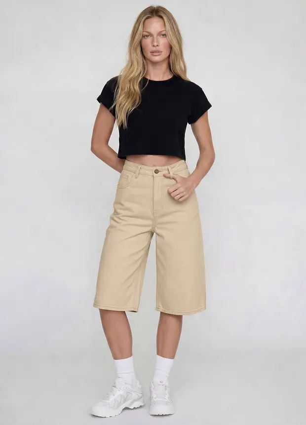 Baggy Bermuda Jorts in Ivory, front view