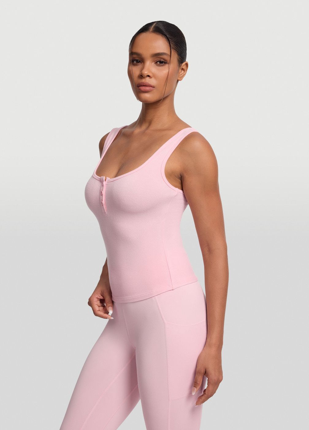 Button Front Tank Top in Ballet Pink, second view