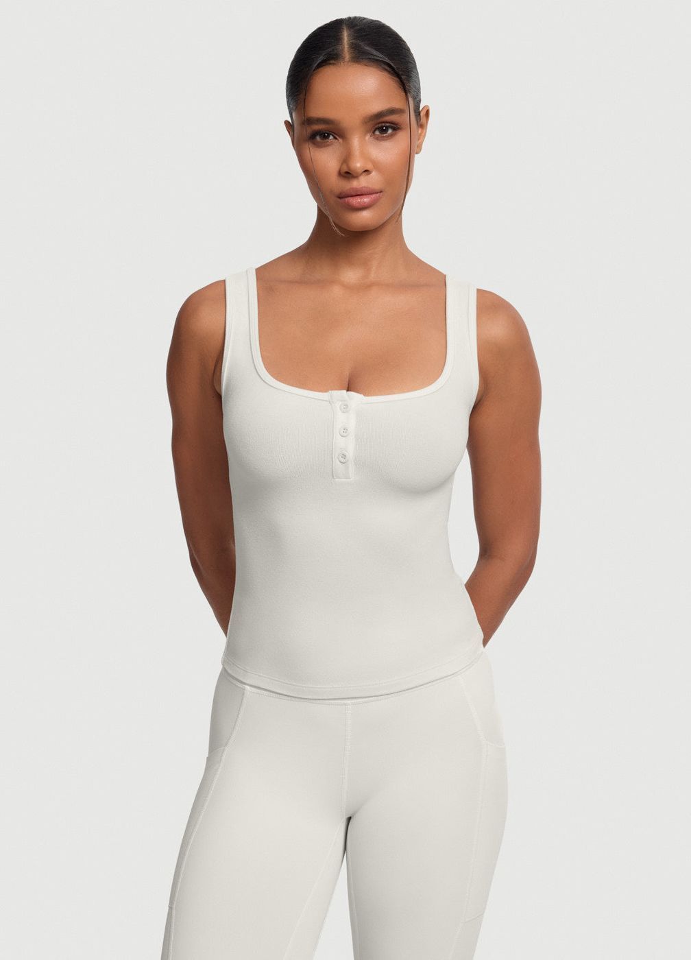 Button Front Tank Top in White, front view