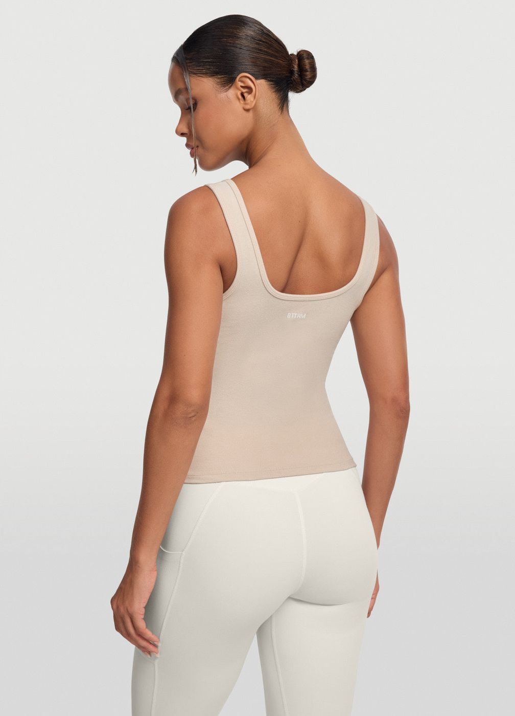 Button Front Tank Top in Oat Milk, detail