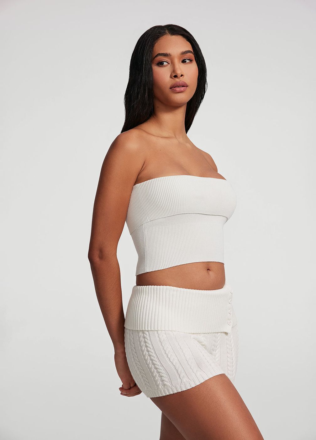 Cable Knit Micro Shorts in White, second view