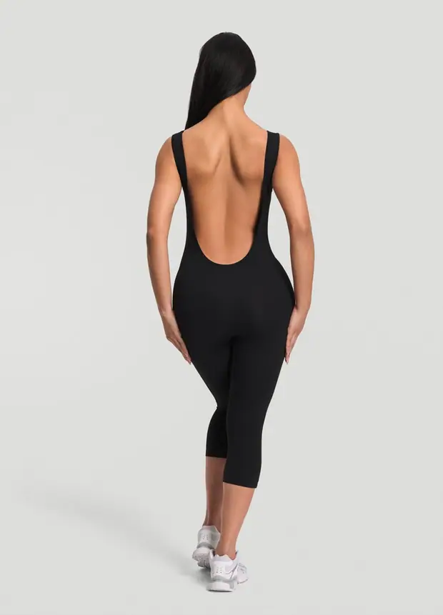 Capri Jumpsuit in Black, front view