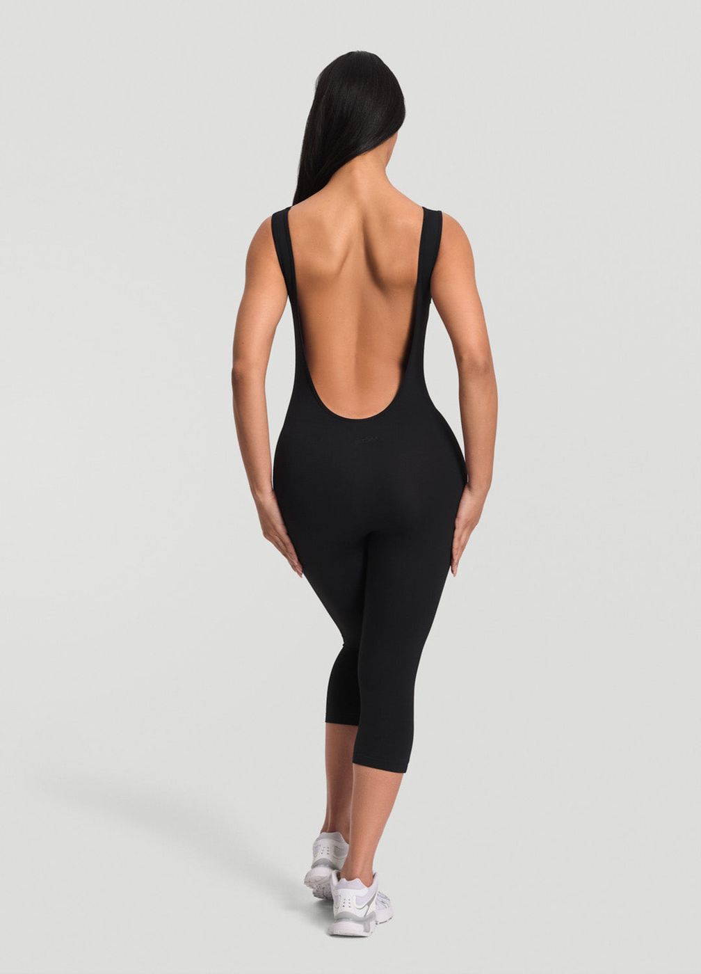 Capri Jumpsuit in Black, front view