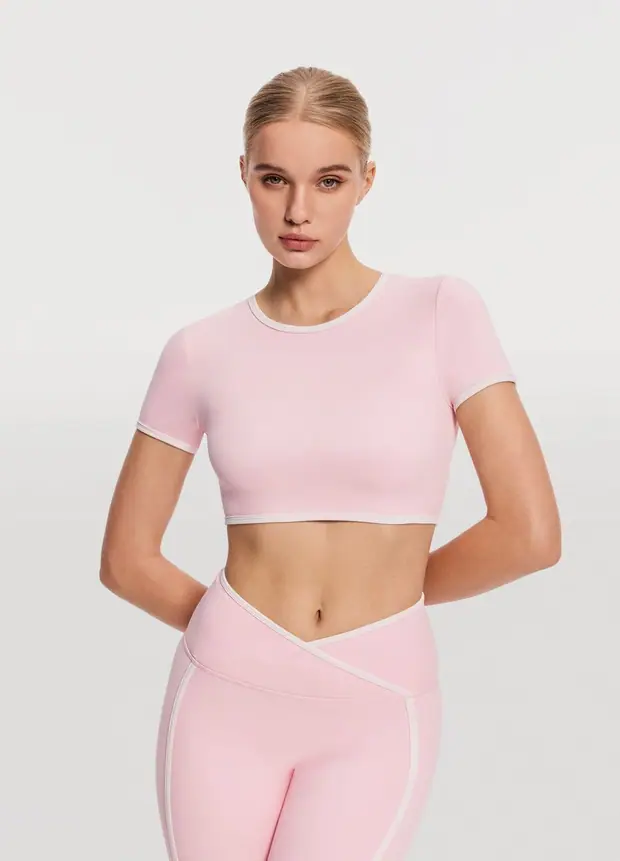Casual Cropped T-shirt in Ballet Pink, front view