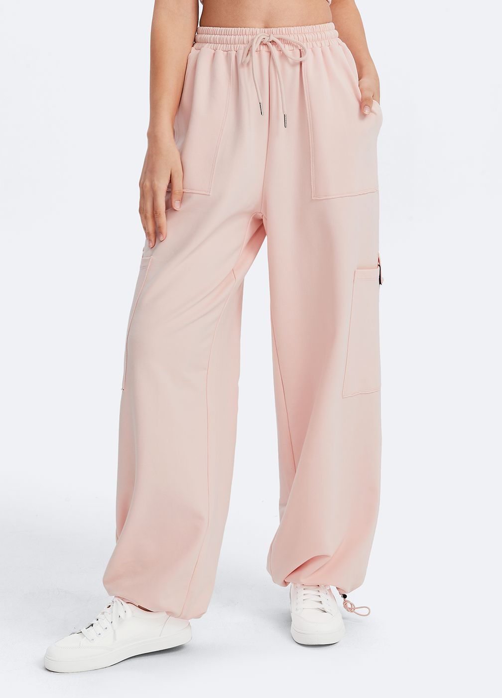 Casual Drawstring Waist Sweatpants in Marshmallow Pink, front view