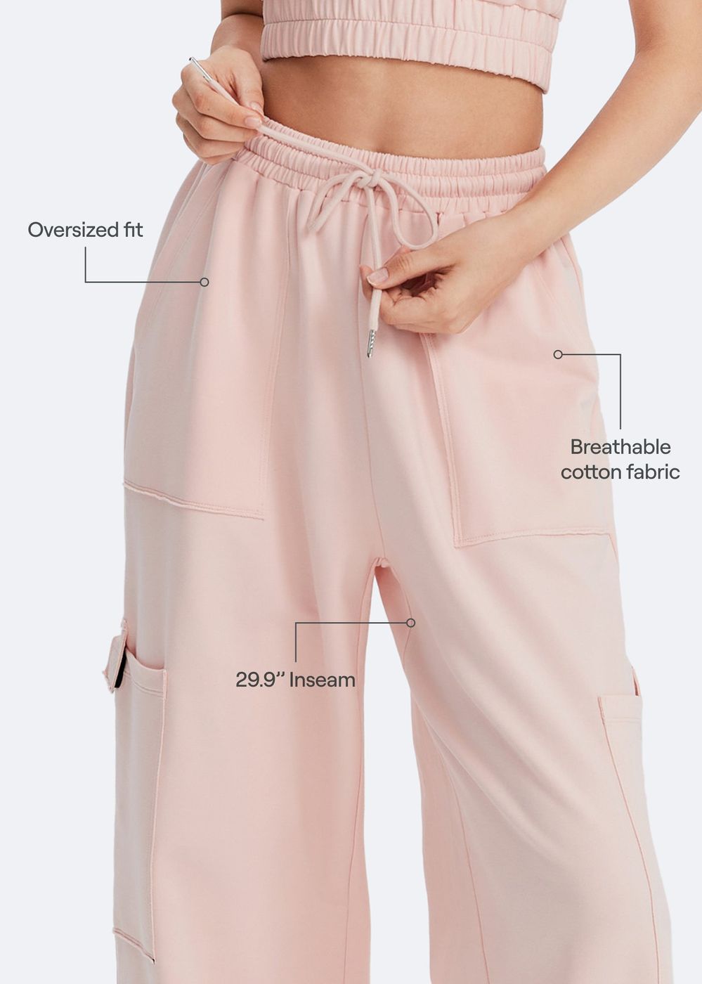 Casual Drawstring Waist Sweatpants in Marshmallow Pink, second view