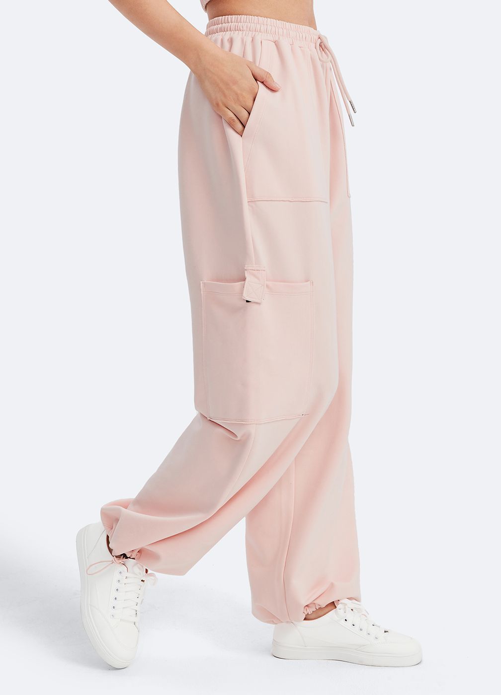 Casual Drawstring Waist Sweatpants in Marshmallow Pink, detail