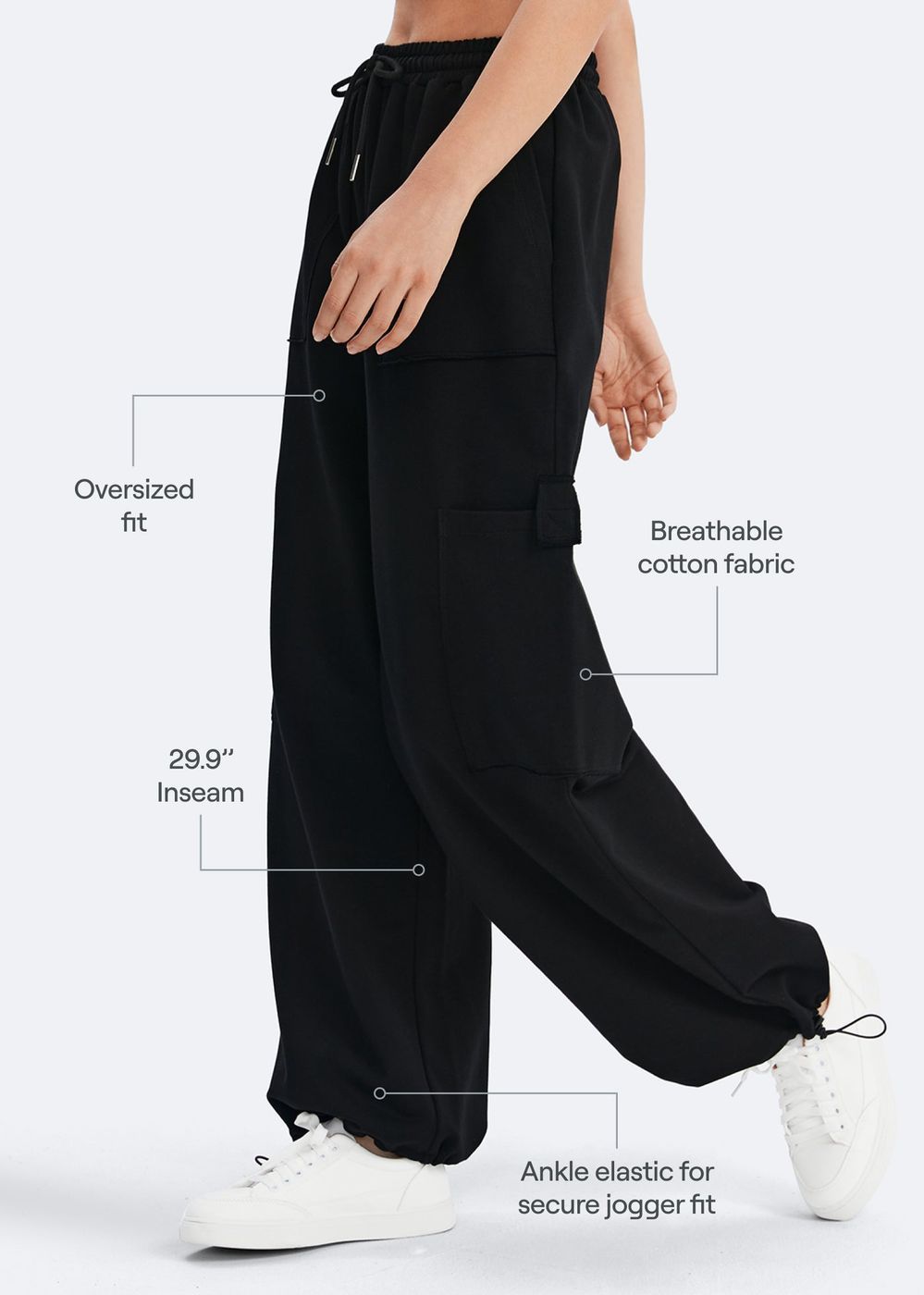 Casual Drawstring Waist Sweatpants in Black, second view