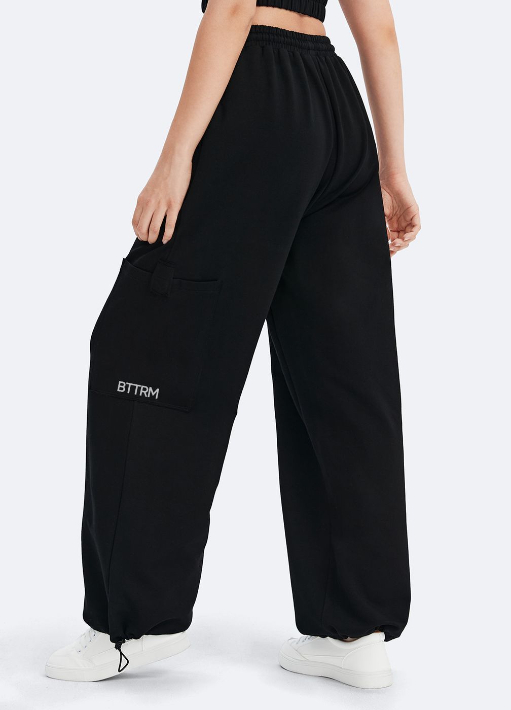 Casual Drawstring Waist Sweatpants in Black, detail