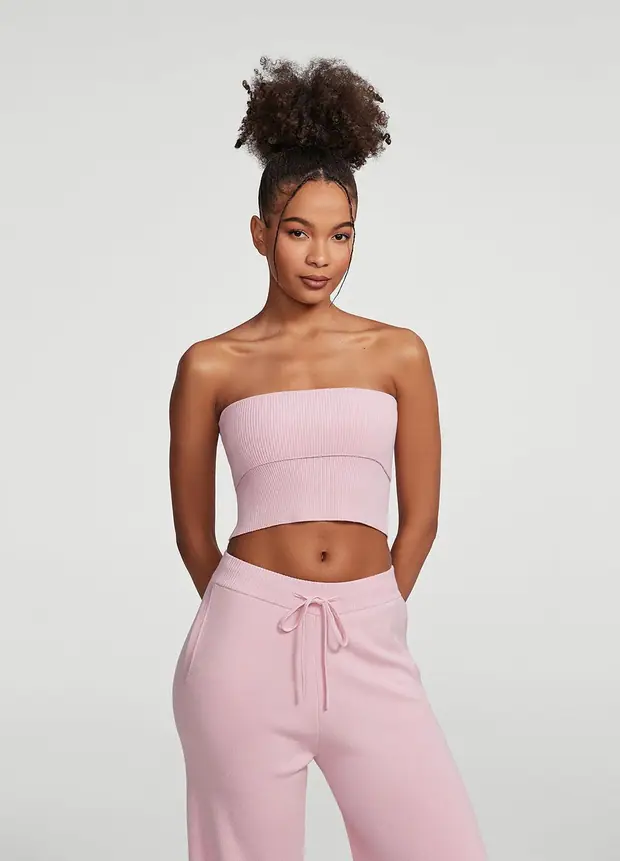 Chunky Knit Crop Top in Ballet Pink, front view