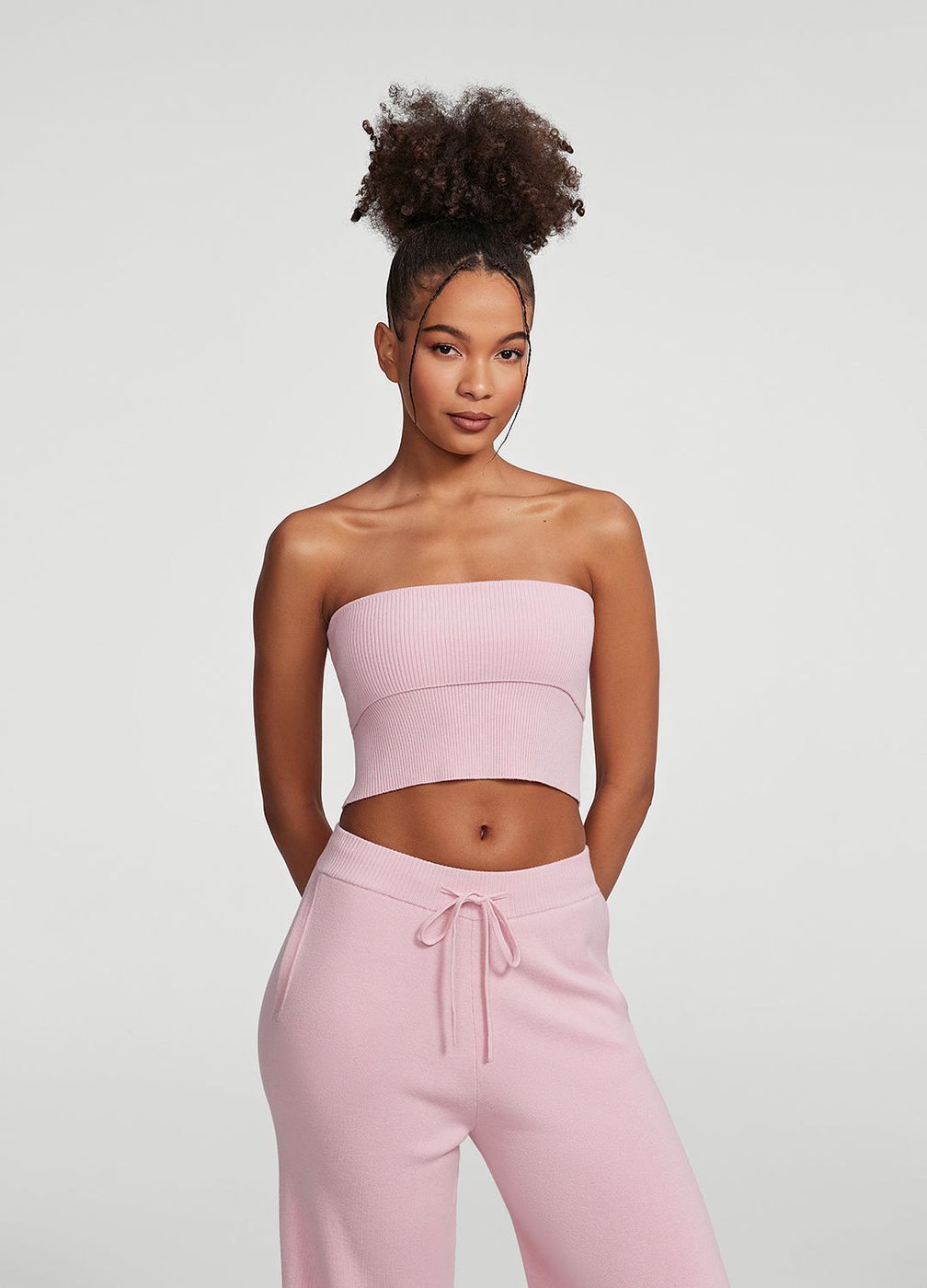 Chunky Knit Crop Top in Ballet Pink, front view