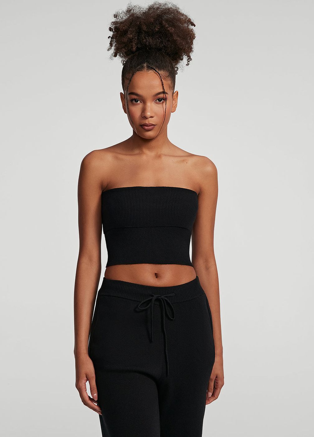 Chunky Knit Crop Top in Black, front view
