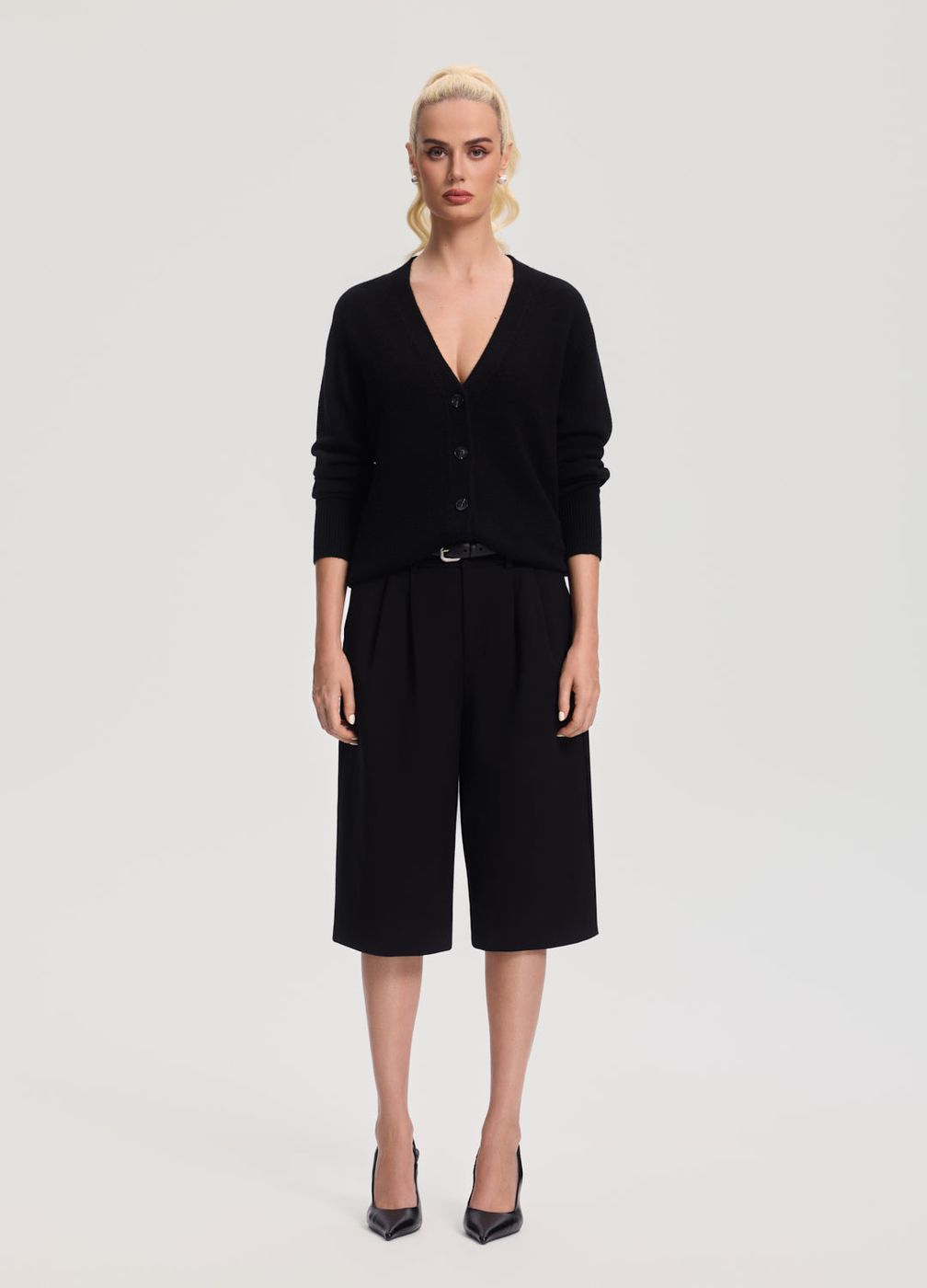 Classic Button Wool Cardigan in Black, second view