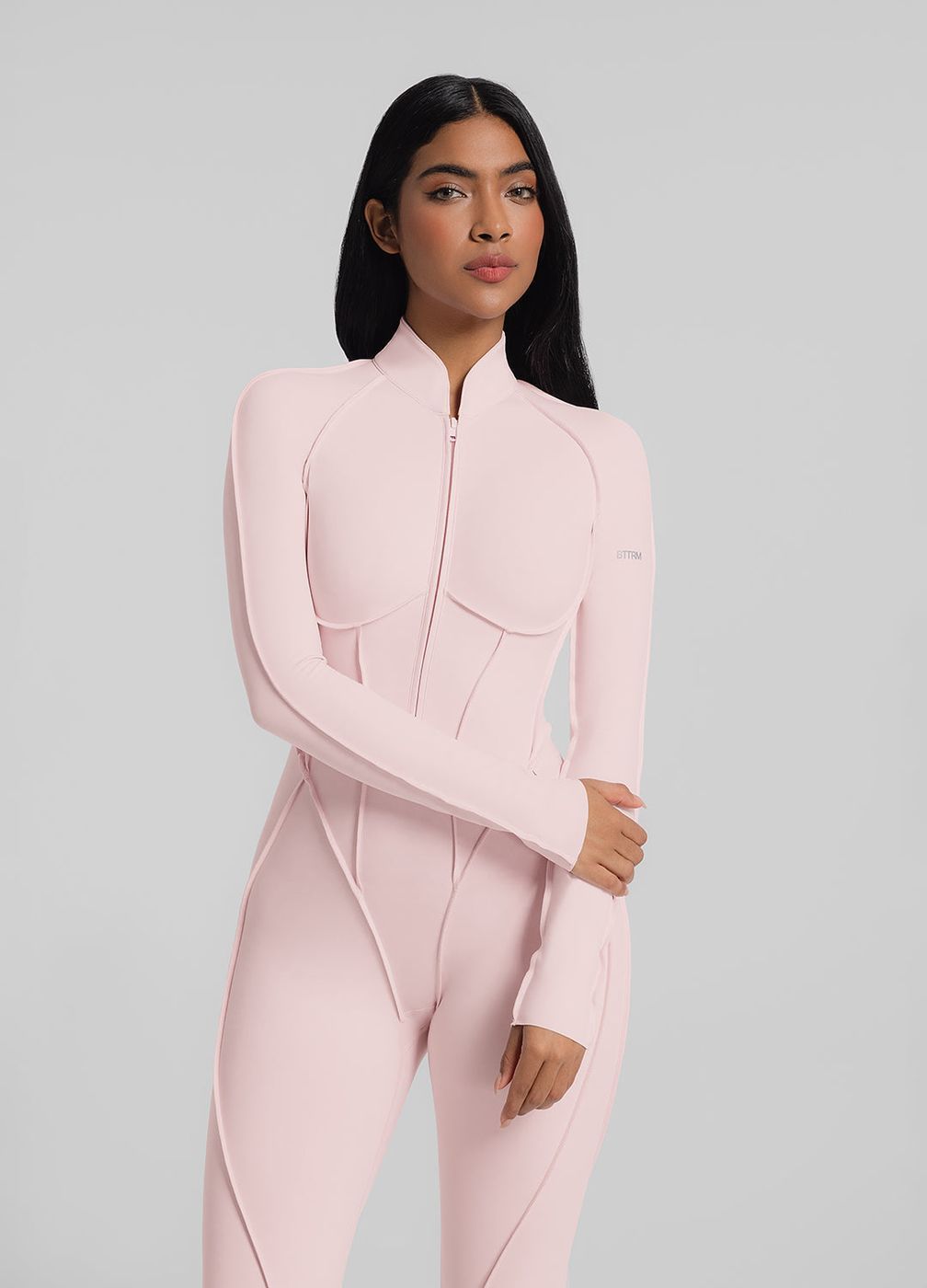 Closed-back Catsuit in Ballet Pink, front view
