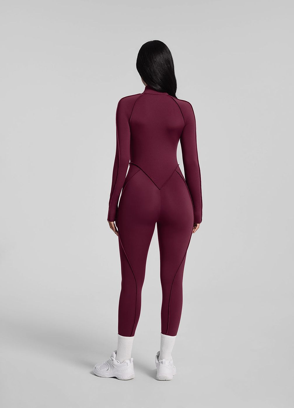 Closed-back Catsuit in Burgundy, detail