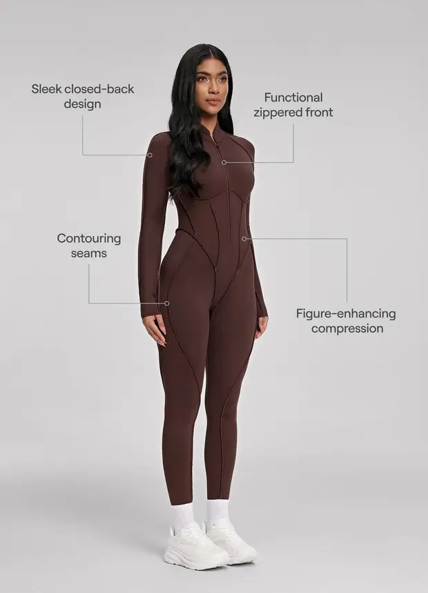 Closed-back Catsuit in Chocolate, second view