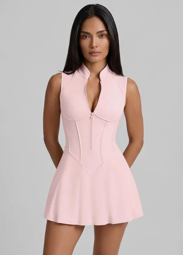 Closed-back Contour Mini Dress in Ballet Pink, front view