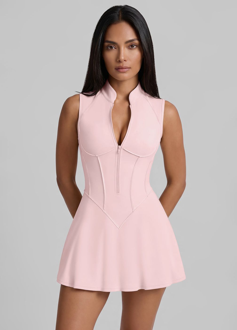 Closed-back Contour Mini Dress in Ballet Pink, front view