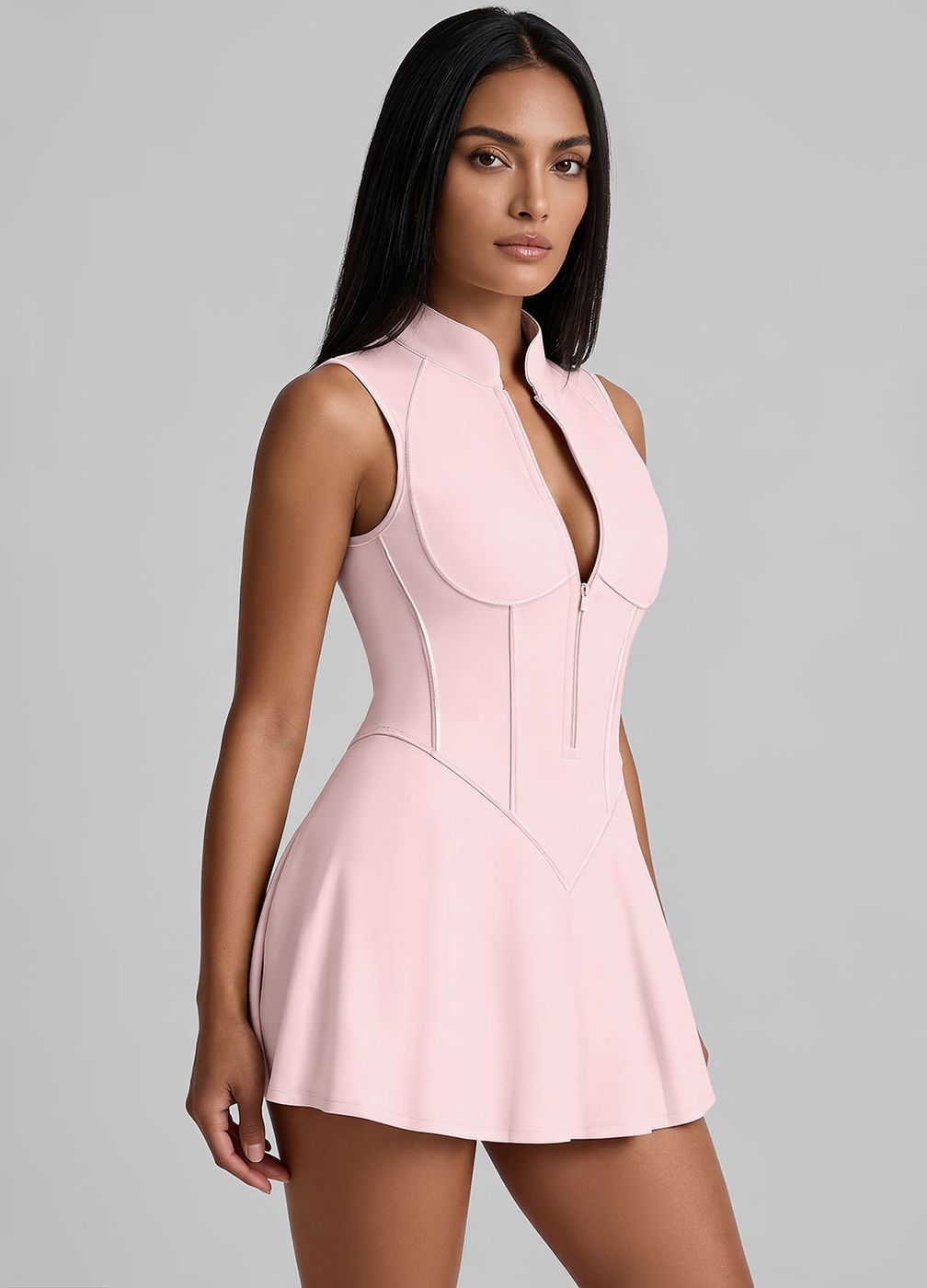 Closed-back Contour Mini Dress in Ballet Pink, detail