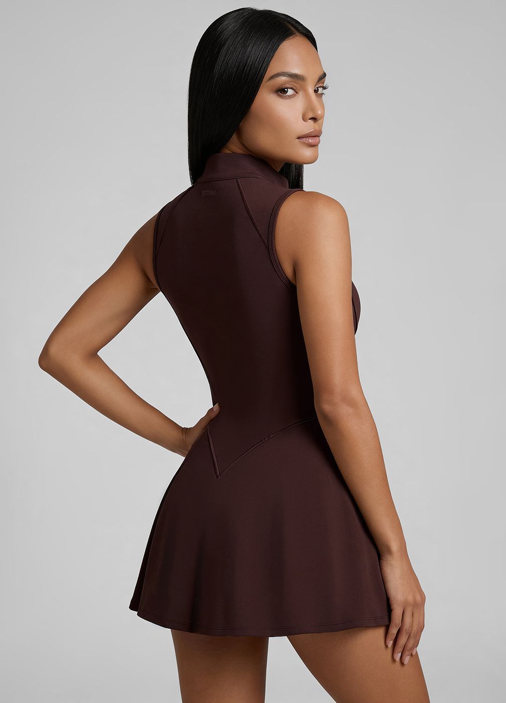 Closed-back Contour Mini Dress in Chocolate, second view