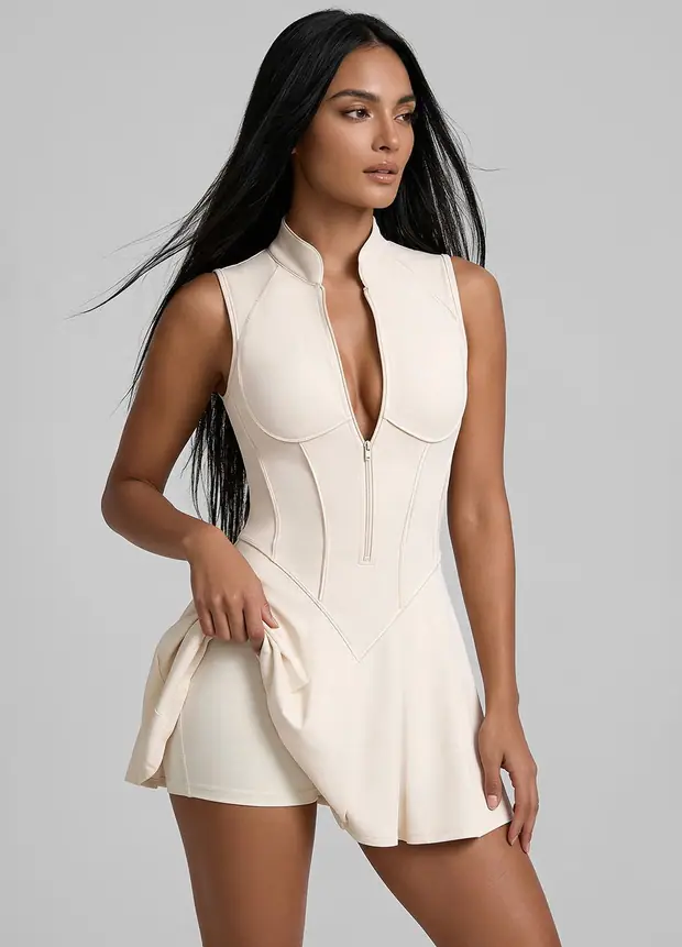 Closed-back Contour Mini Dress in Ivory, front view