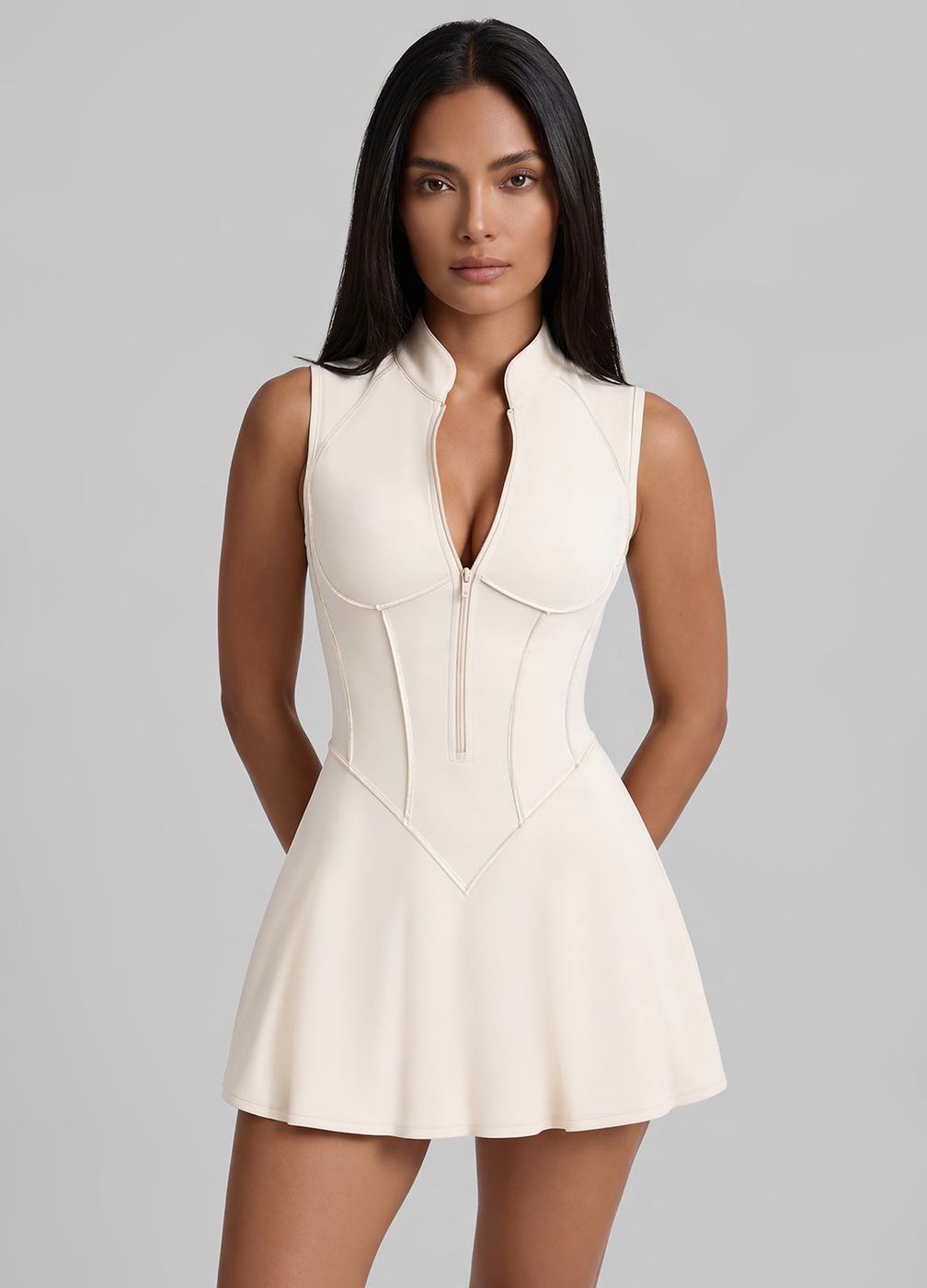 Closed-back Contour Mini Dress in Ivory, second view