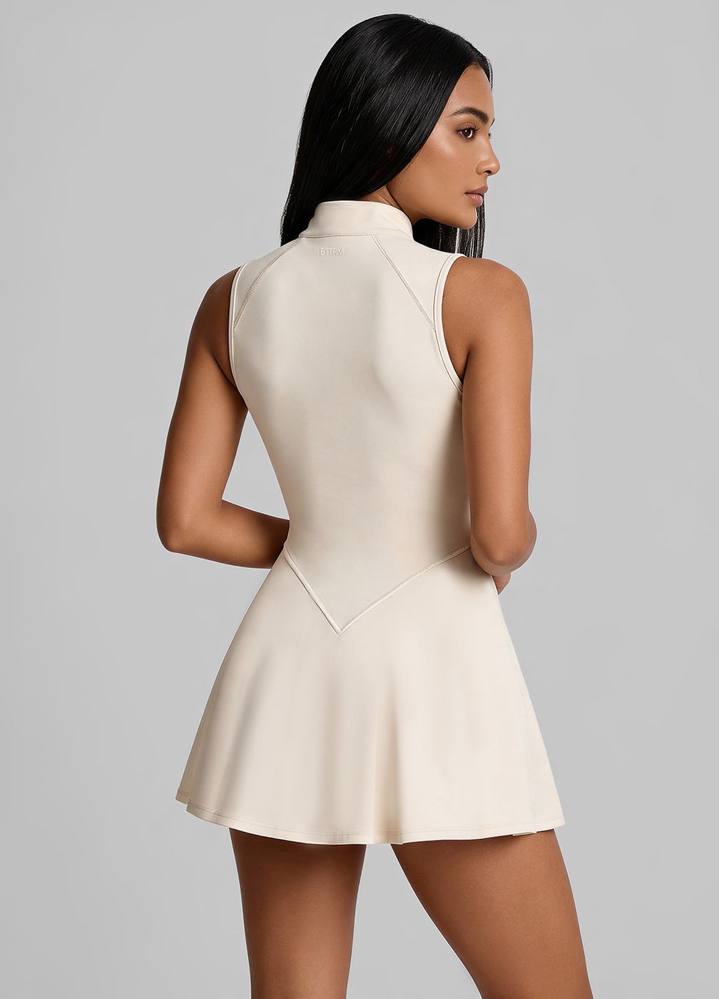Closed-back Contour Mini Dress in Ivory, detail