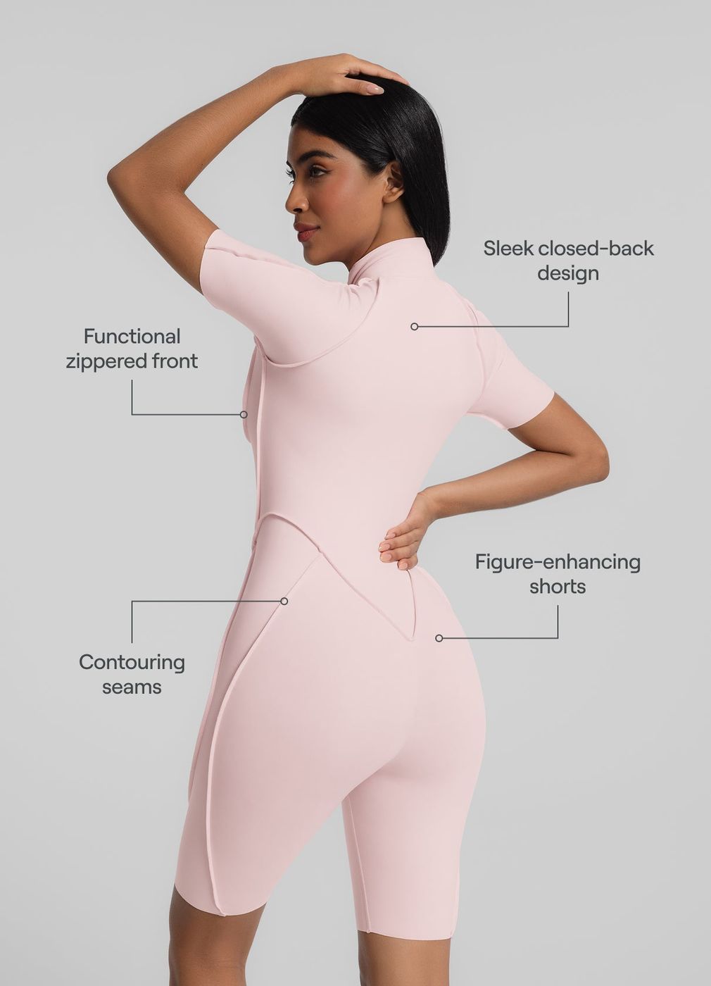 Closed-back Shorts Catsuit in Ballet Pink, second view