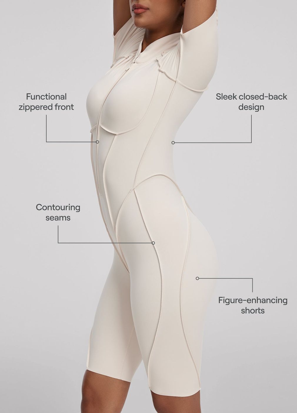 Closed-back Shorts Catsuit in Ivory, second view