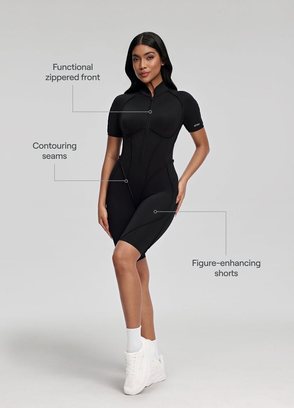 Closed-back Shorts Catsuit in Black, second view