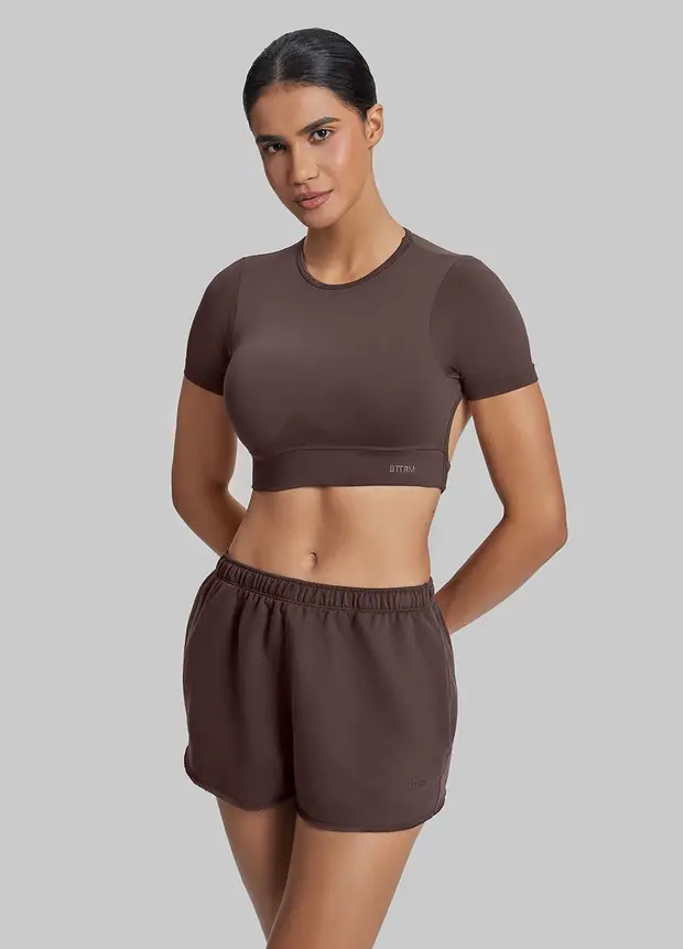 Comfy Mid-thigh Waist French Terry Jersey in Chocolate, front view