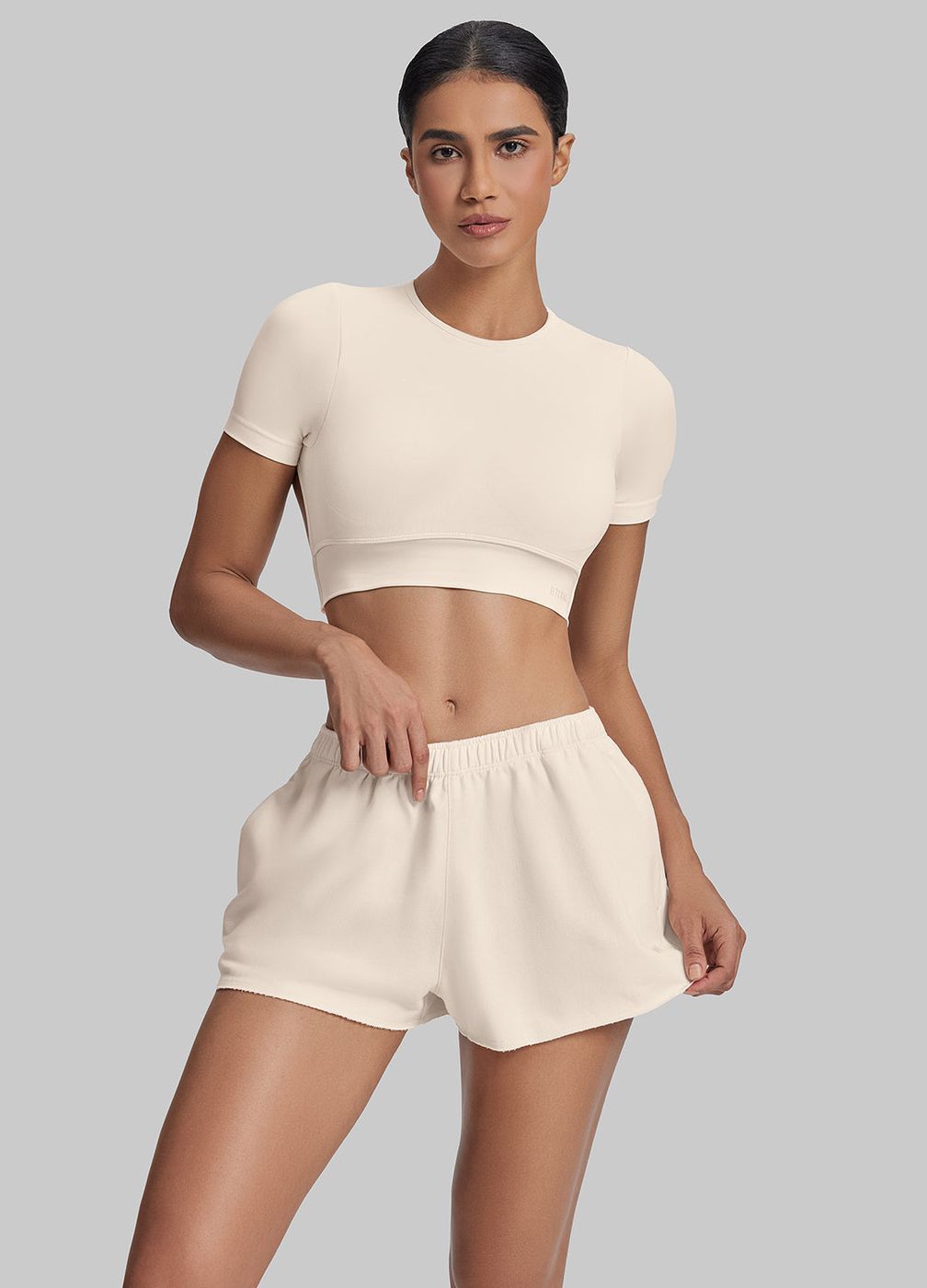 Comfy Mid-thigh Waist French Terry Jersey in Ivory, front view