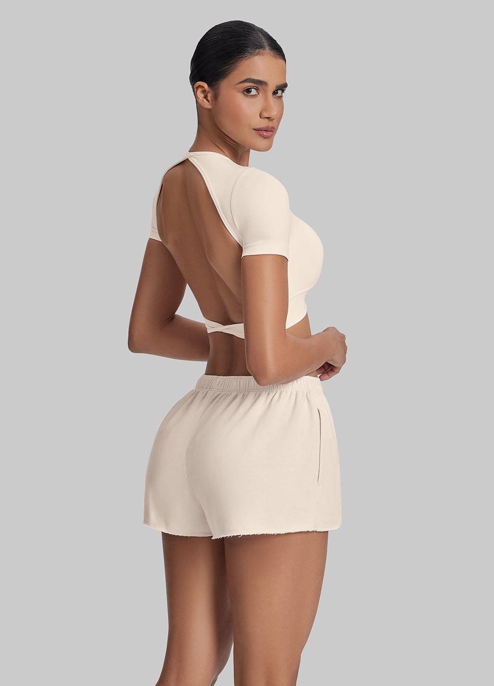 Comfy Mid-thigh Waist French Terry Jersey in Ivory, second view