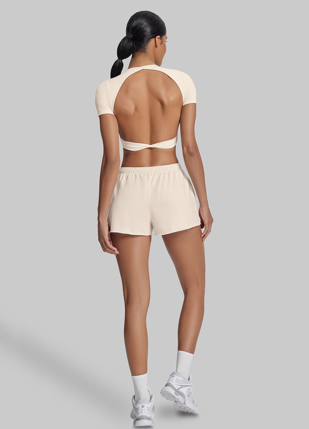 Comfy Mid-thigh Waist French Terry Jersey in Ivory, detail