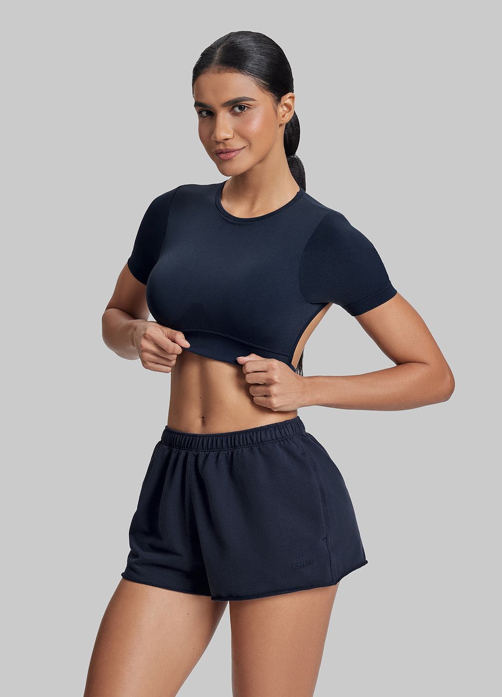 Comfy Mid-thigh Waist French Terry Jersey in Midnight Navy, front view