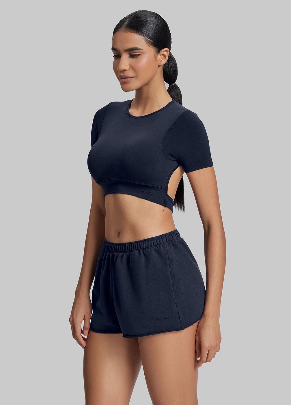 Comfy Mid-thigh Waist French Terry Jersey in Midnight Navy, second view