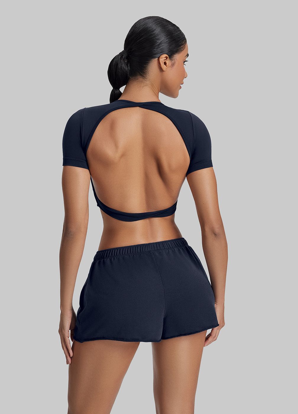Comfy Mid-thigh Waist French Terry Jersey in Midnight Navy, detail