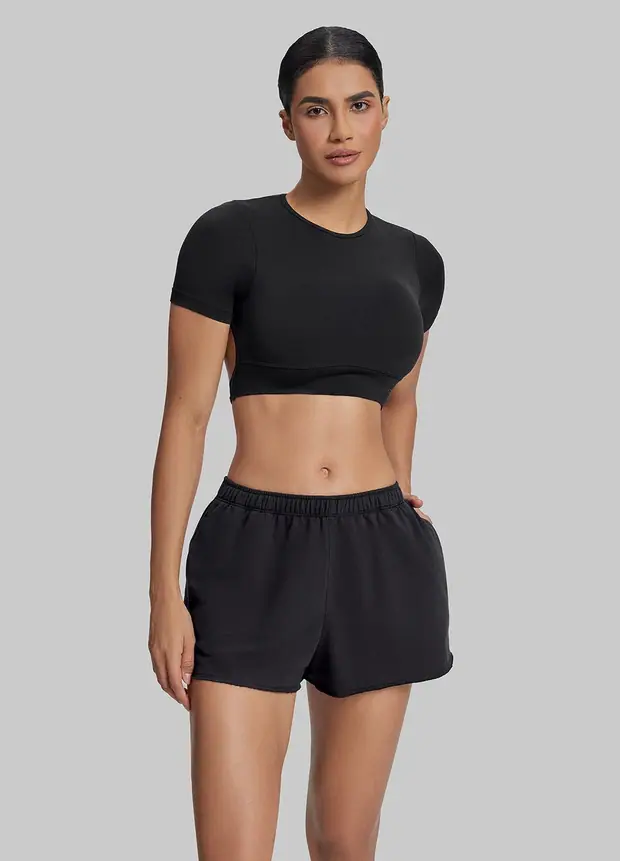Comfy Mid-thigh Waist French Terry Jersey in Black, front view