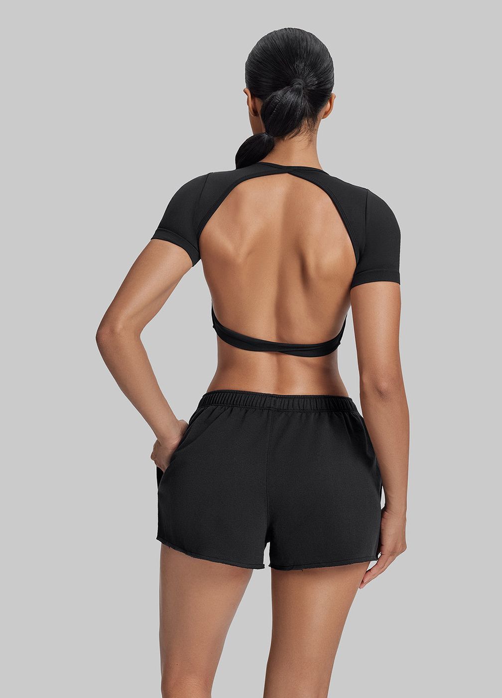 Comfy Mid-thigh Waist French Terry Jersey in Black, detail