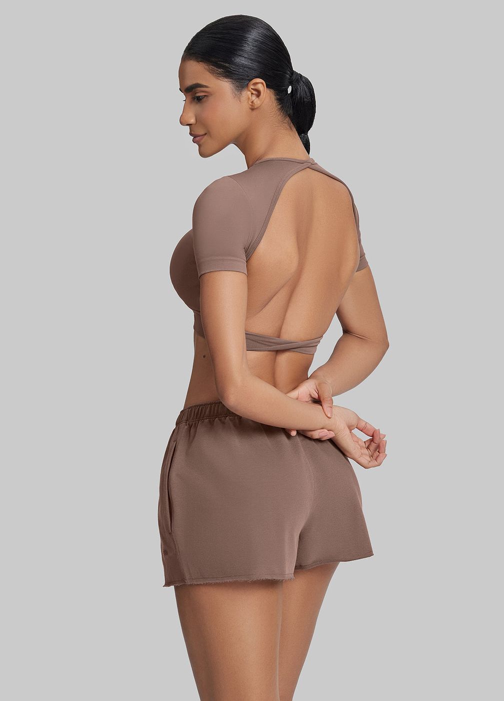 Comfy Mid-thigh Waist French Terry Jersey in Dusty Taupe, second view