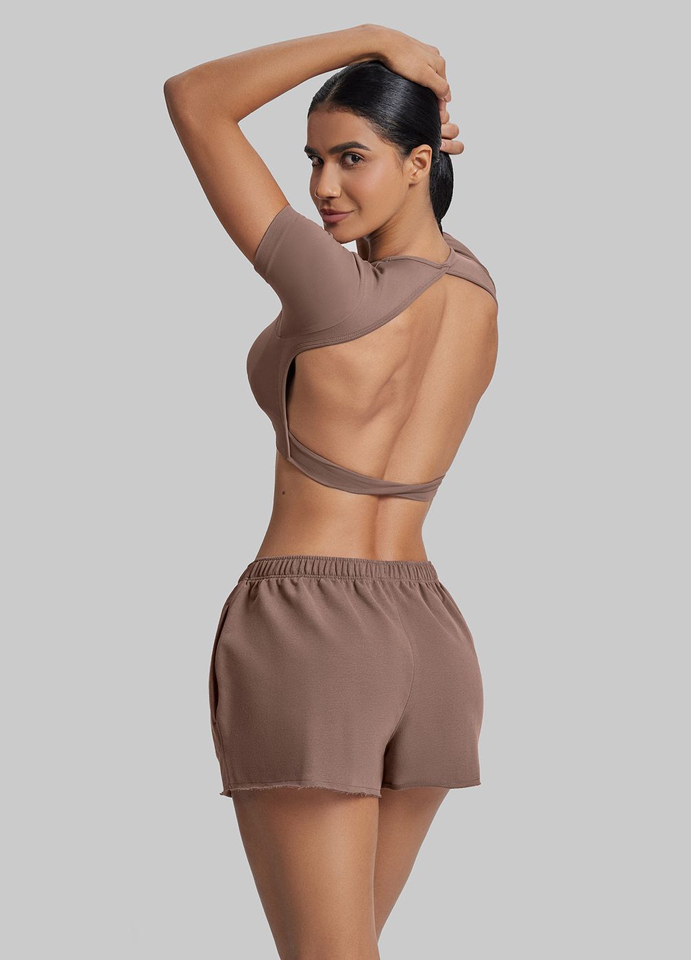 Comfy Mid-thigh Waist French Terry Jersey in Dusty Taupe, detail