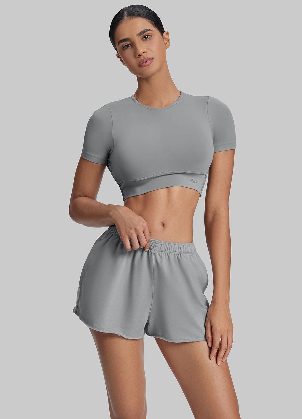 Comfy Mid-thigh Waist French Terry Jersey in Ash Grey, front view