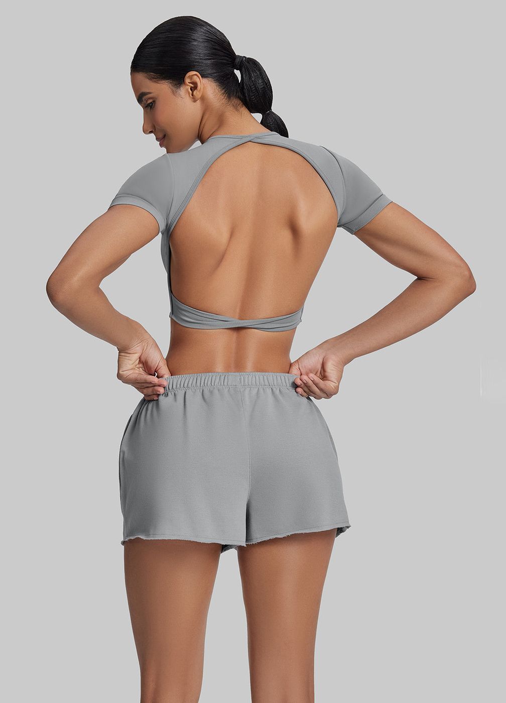 Comfy Mid-thigh Waist French Terry Jersey in Ash Grey, detail