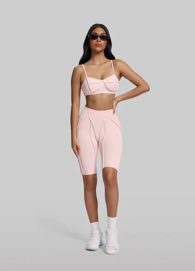 Contour Stitch Bike Shorts in Ballet Pink, front view