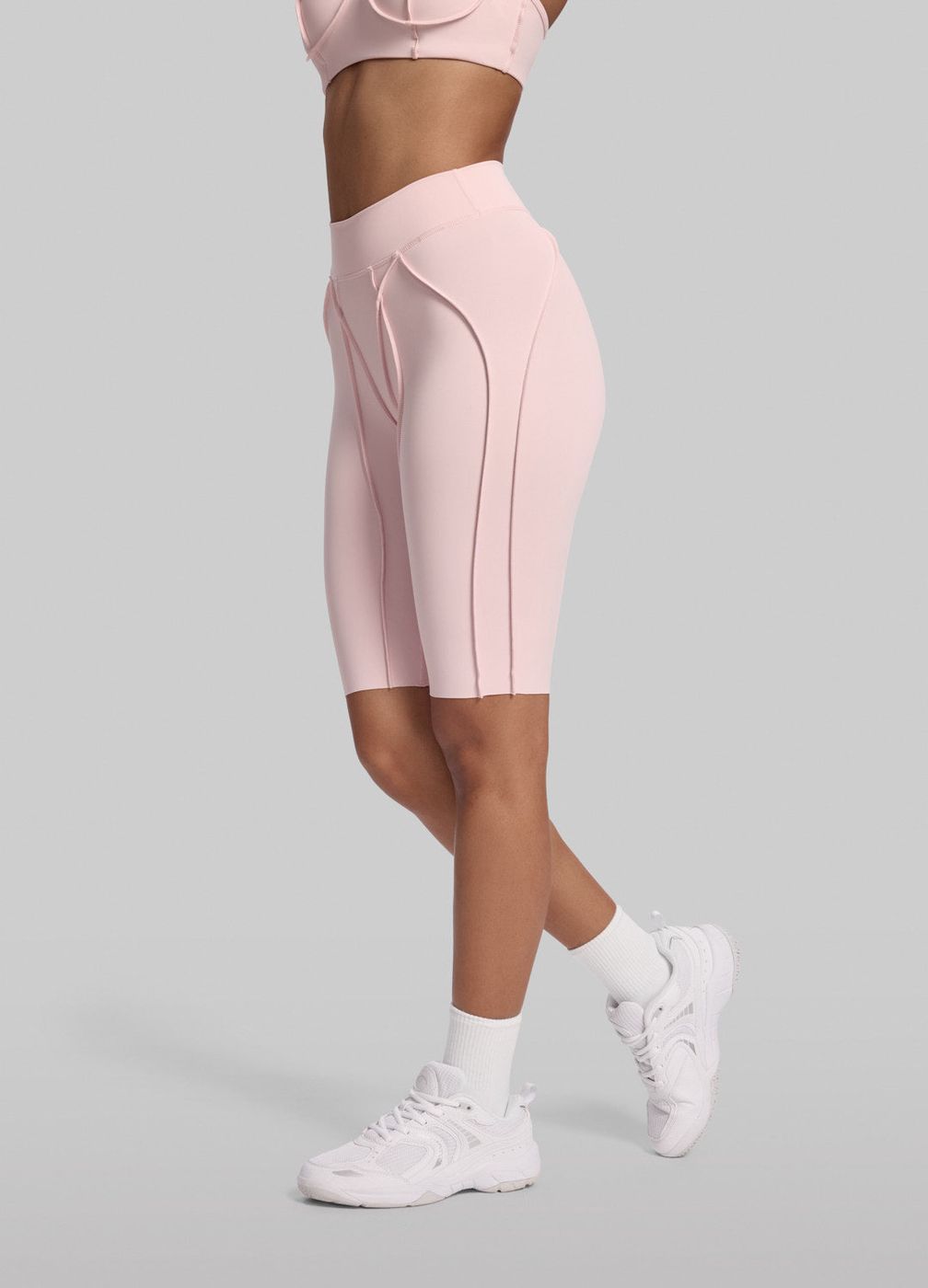 Contour Stitch Bike Shorts in Ballet Pink, detail