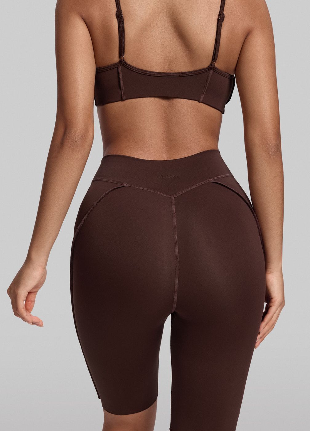 Contour Stitch Bike Shorts in Chocolate, detail
